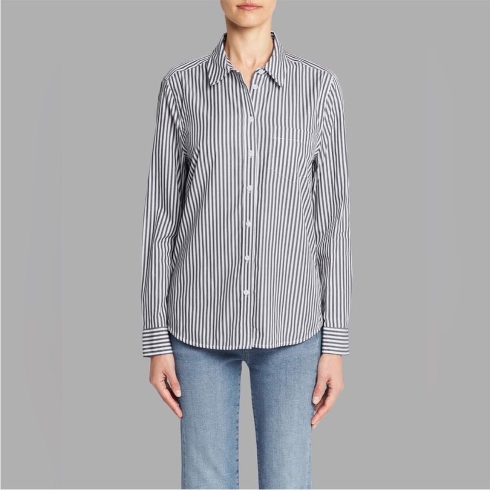 Equipment Striped Cotton Button Down Shirt with Floral Embroidery Size Small